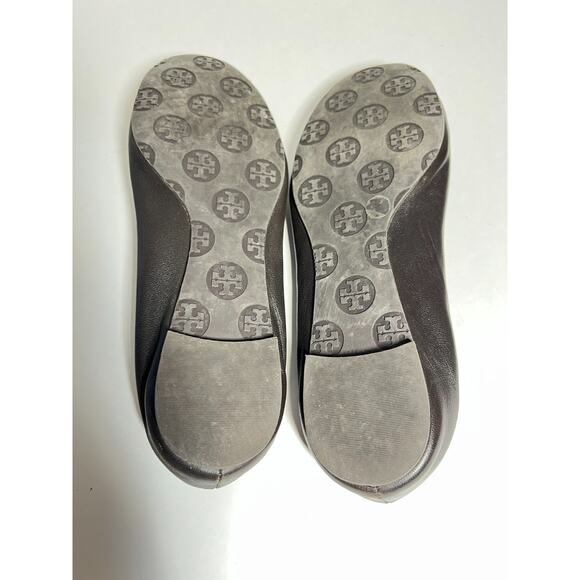 Tory Burch EUC Chocolate Brown Leather Reva Ballet Flats Gold Logo Shoes Size 6 - Picture 6 of 7